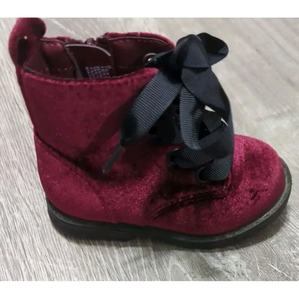 3 Pair‎ Of Cat And Jack Infant Girls Black, Gold & Maroon Combat Boots Size 5